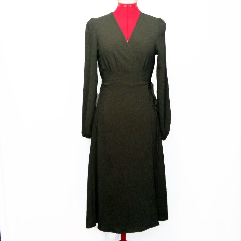 SHEIN Army Green Long Sleeve Wrap Dress Size US S